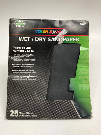 25 Sheets - Color Extra CX8405  9''x11'', P220 Grit Sandpaper Sheets, Wet Or Dry