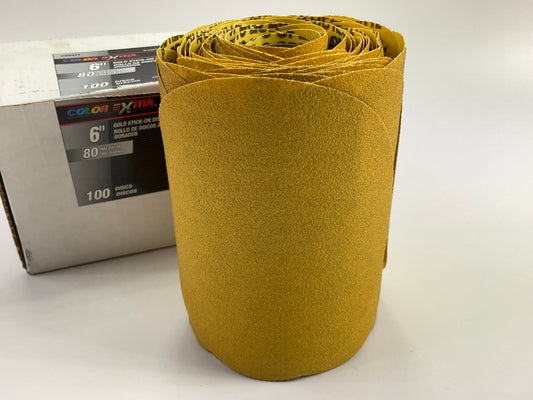 Color Extra CX8421 6'' GOLD Stick-on Sanding Discs, 80 Grit, 100 / PACK