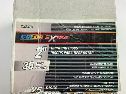 25 Total - Color Extra CX8431 Surface Prep 2'' Grinding Sanding Disc, 36 Grit