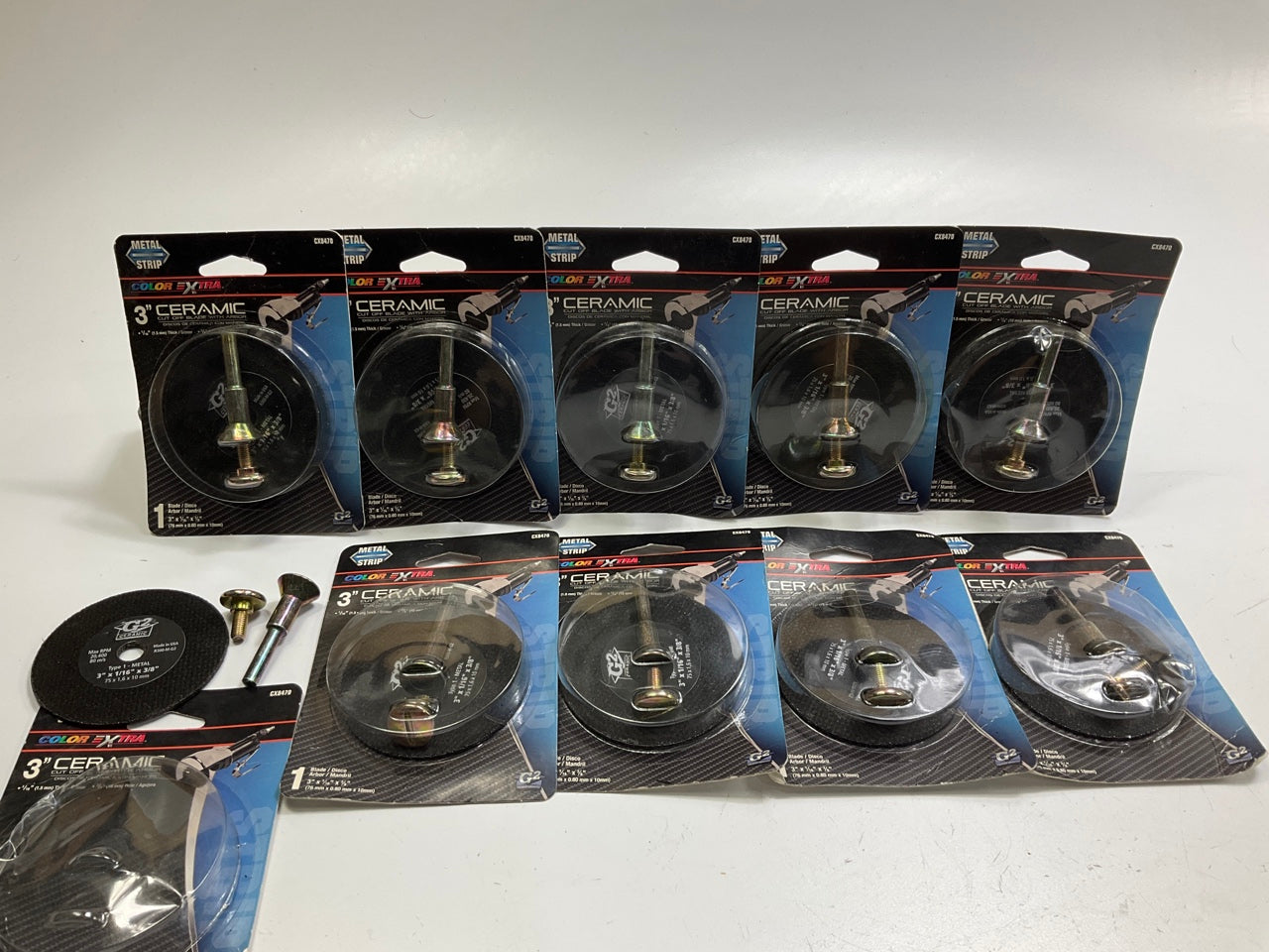 (10) Color Extra CX8470 Ceramic Grinding / Cut-Off Wheel W/ Arbor 3''x1/16''x3/8''