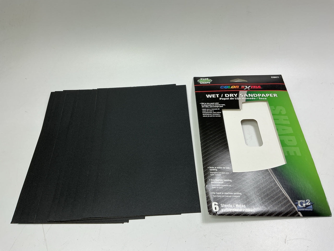Color Extra CX8471 Sandpaper Sheets 5-1/2'' X 9'', 320 Grit - Pack Of 12