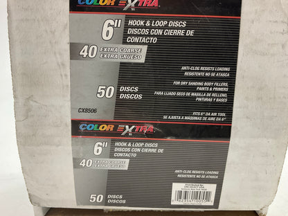 Color Extra CX8506 6'' Hook & Loop Sanding Discs, 40 Grit Extra Coarse, 50 Discs