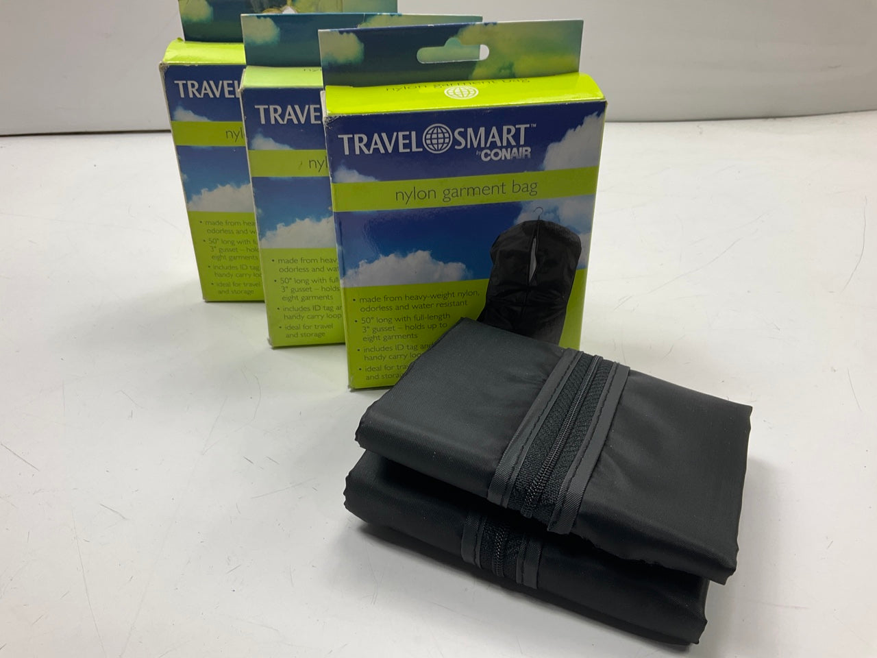 3 PACK CONAIR TS48GB Travel Smart Black Nylon Garment Bag Holds Up To 8 Garments