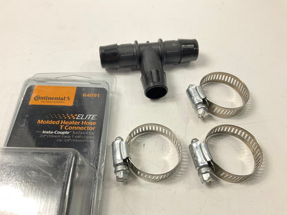 Continental Elite 64091 Molded Heater Hose T-Connector, 3/4'' Tee With Clamps