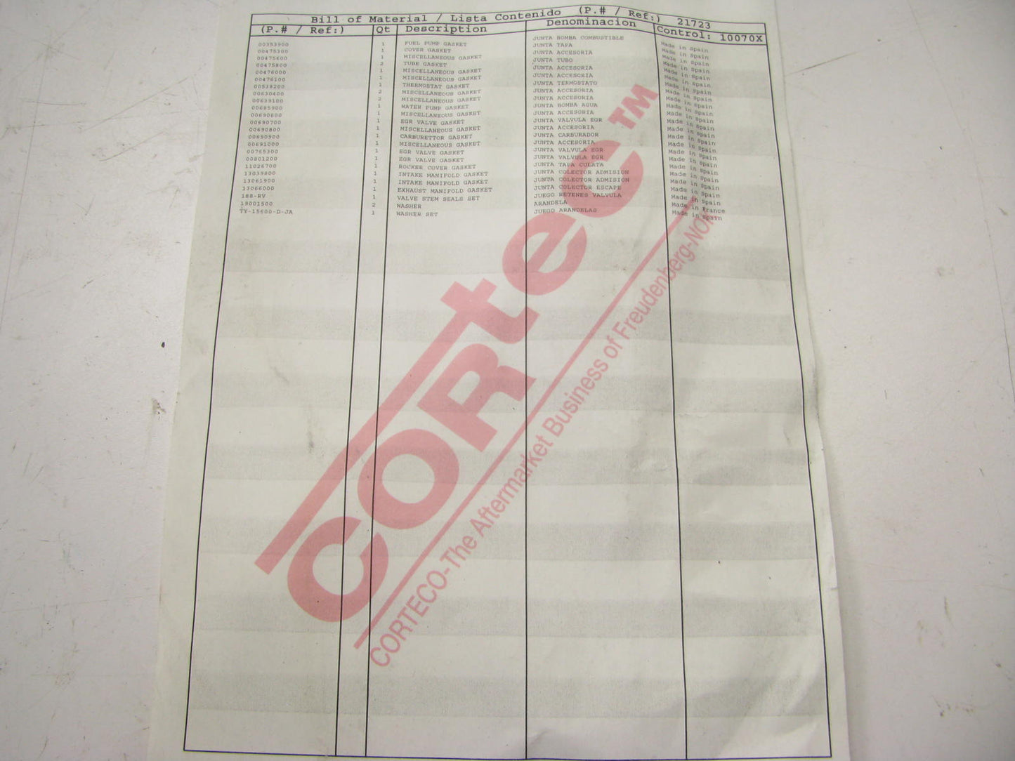 INCOMPLETE Corteco 21723 Cylinder Head Gasket Set - W/O HEAD GASKET