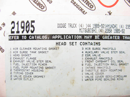 Corteco 21905 Cylinder Head Gasket Set For 1985-1992 Chrysler Mitsubishi 2.4L