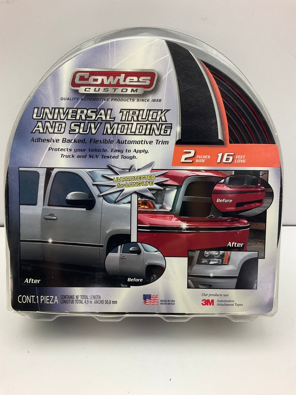 Cowles S48002 Universal Truck & SUV Molding Trim, 2'' X 16' - Black/Chrome