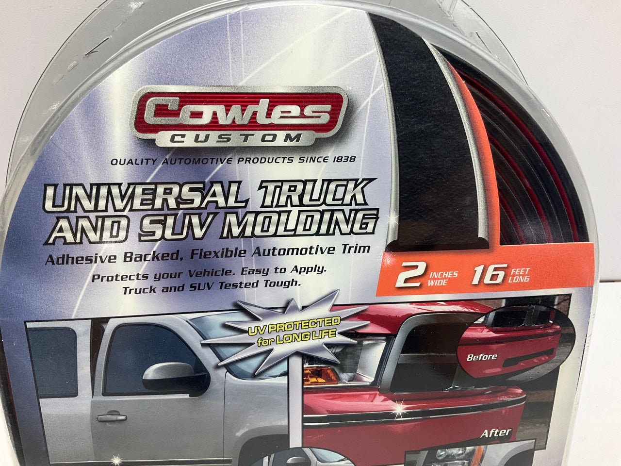 Cowles S48002 Universal Truck & SUV Molding Trim, 2'' X 16' - Black/Chrome