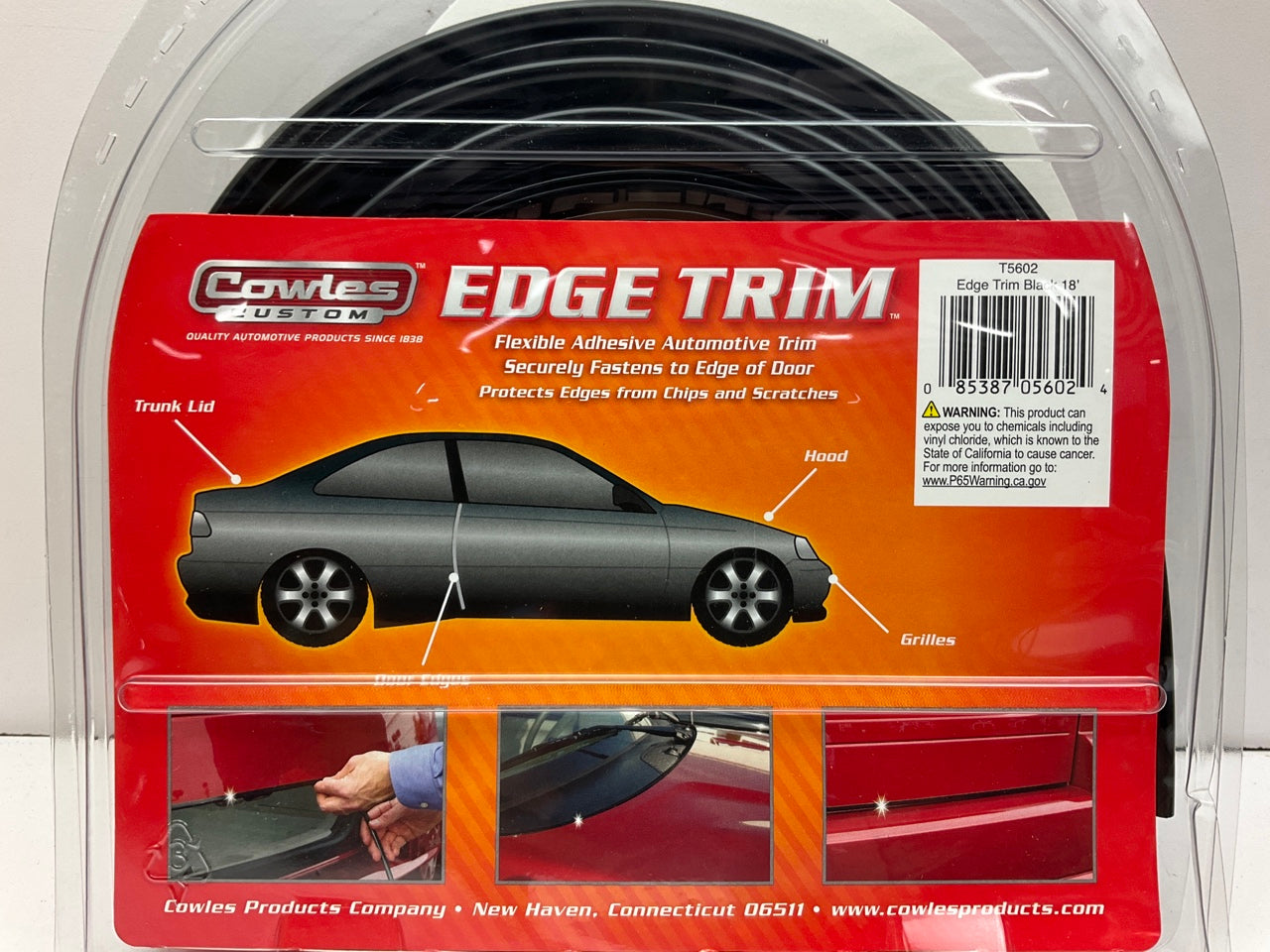 Cowles T5602 Black U-Channel Edge Moulding Trim, 18 Feet, For Cars, Trucks, SUVs
