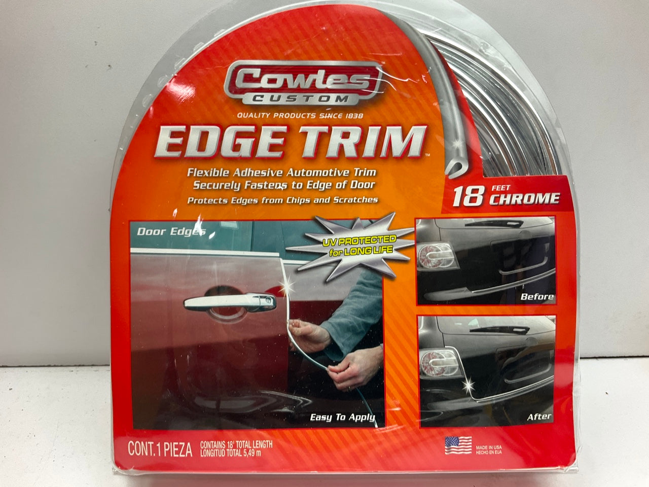 Cowles T5605 18 FT Chrome U Channel Edge Trim 18' For Protecting Car Door Edges