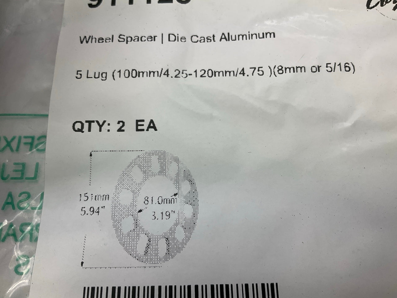 Coyote 911128 Wheel Spacers, Pair, 8mm (5/16'') 5 Lug