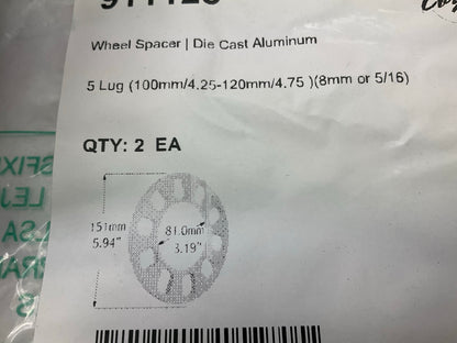 Coyote 911128 Wheel Spacers, Pair, 8mm (5/16'') 5 Lug