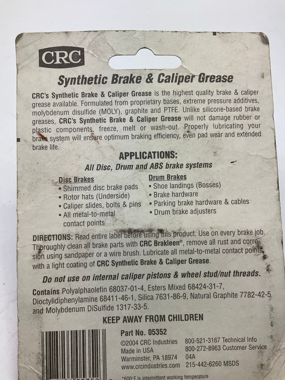 CRC 05352 Brake Caliper Synthetic Grease, 1/3 Oz