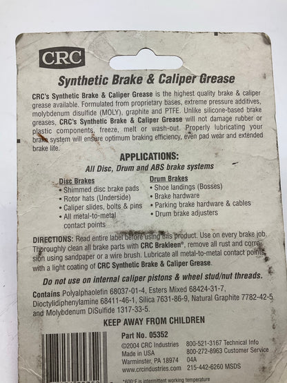CRC 05352 Brake Caliper Synthetic Grease, 1/3 Oz