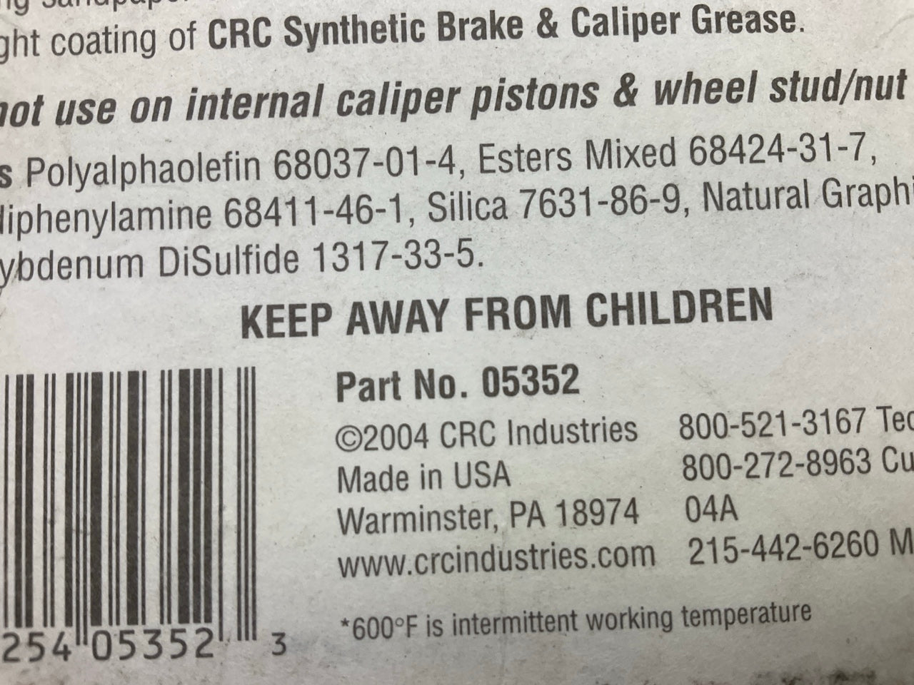 CRC 05352 Brake Caliper Synthetic Grease, 1/3 Oz