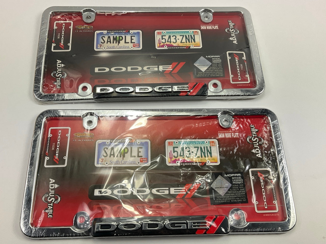 (2) Cruiser 11036 License Plate Frame, Chrome / Red For Dodge