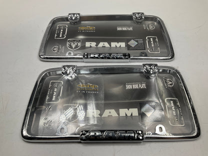 (2) Cruiser 11135 Chrome/Black License Plate Frame For Dodge Ram Pickup W/ Logo