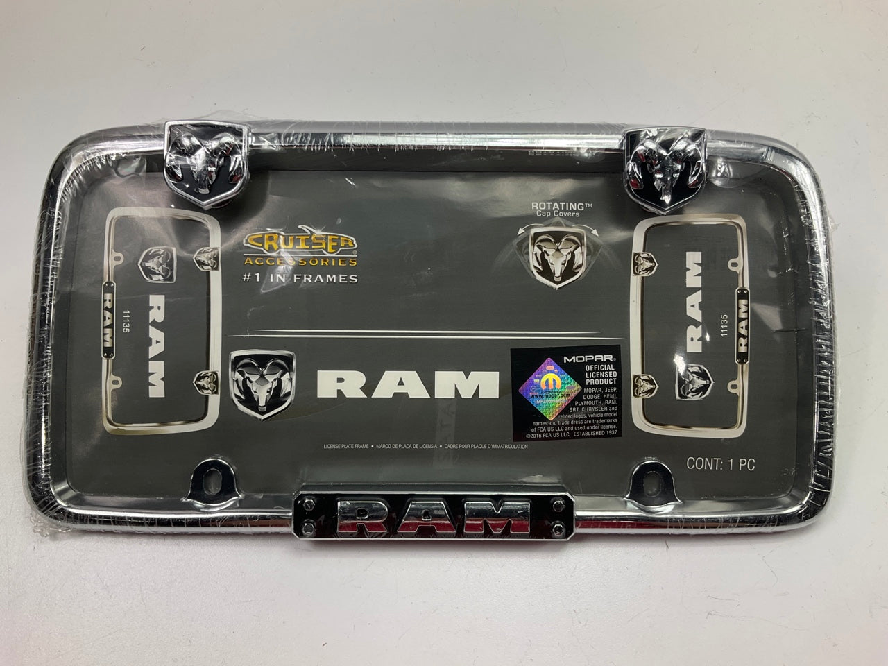 Cruiser 11135 Chrome/Black License Plate Frame For Dodge Ram Pickup, With Logo