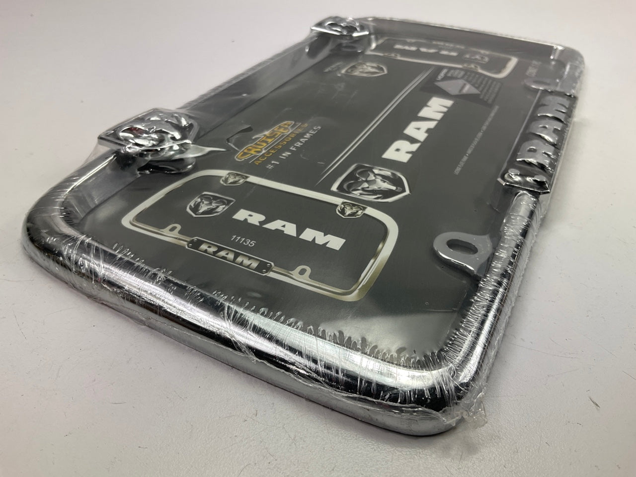 Cruiser 11135 Chrome/Black License Plate Frame For Dodge Ram Pickup, With Logo