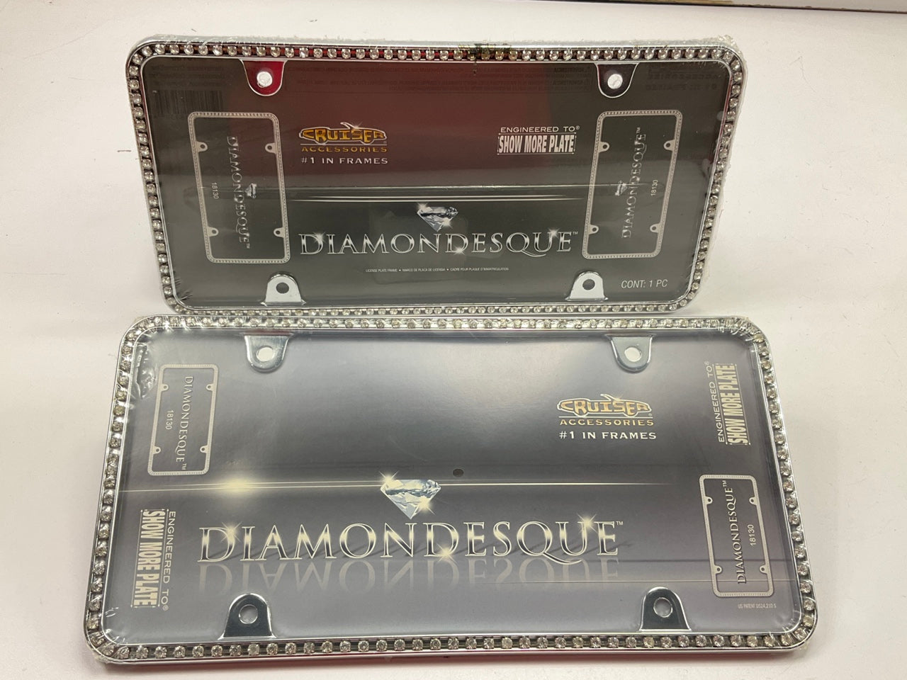 (2) Cruiser 18130 Diamondesque License Plate Frame, Chrome / Clear