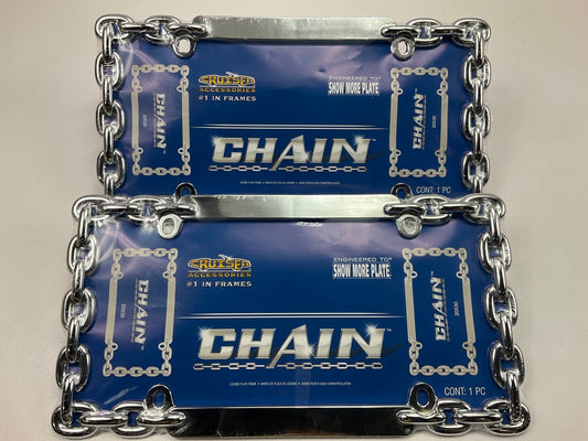 (2) Cruiser 20530 UNIVERSAL License Plate CHAIN CHROME Frames