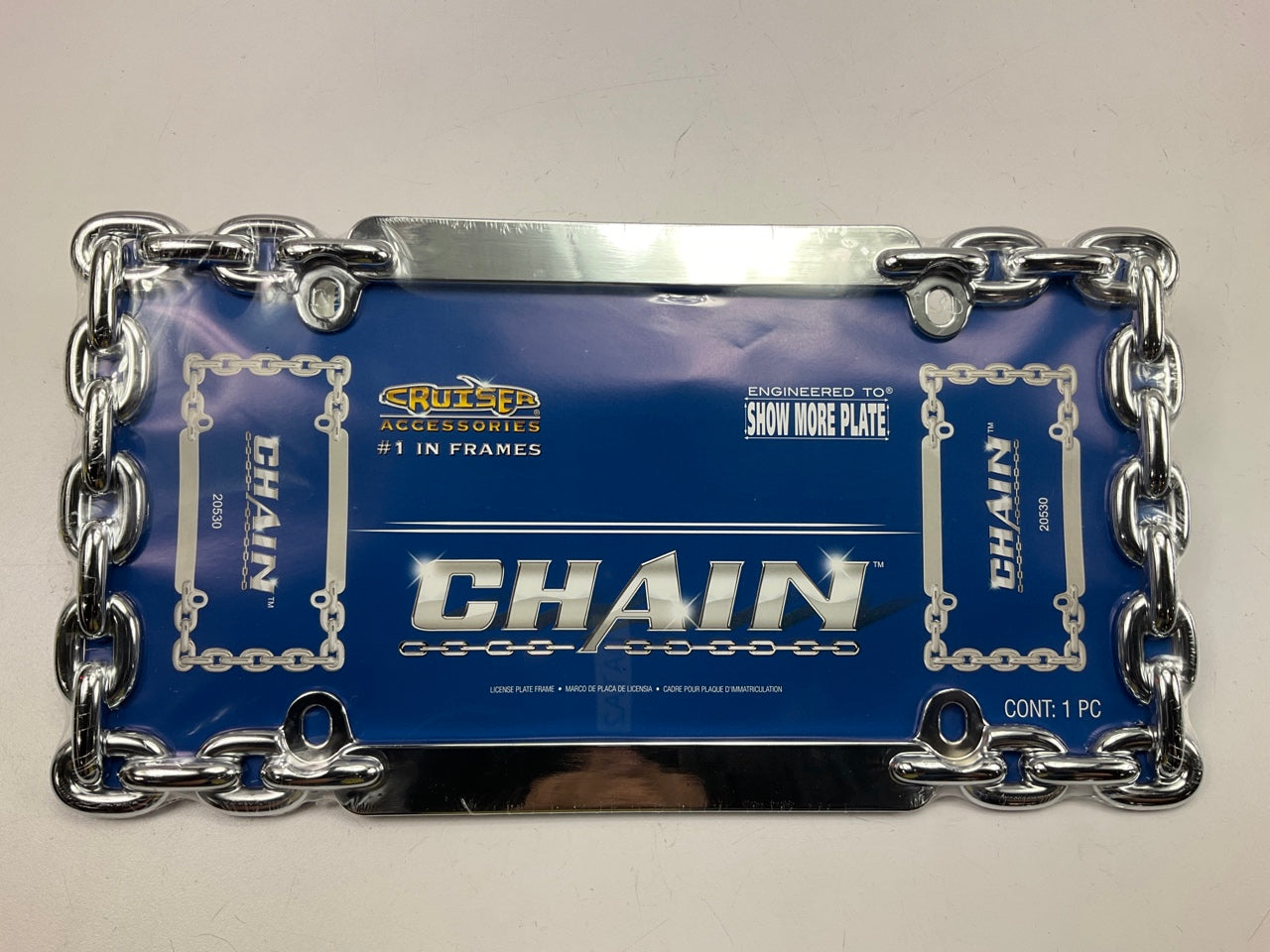 (2) Cruiser 20530 UNIVERSAL License Plate CHAIN CHROME Frames