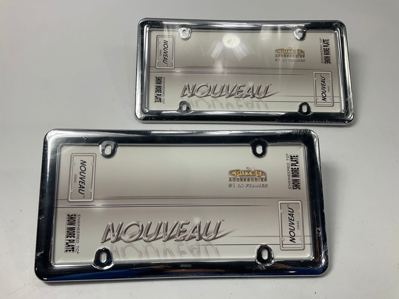 (2) Cruiser 20643 Nouveau License Plate Frame, Chrome Plastic