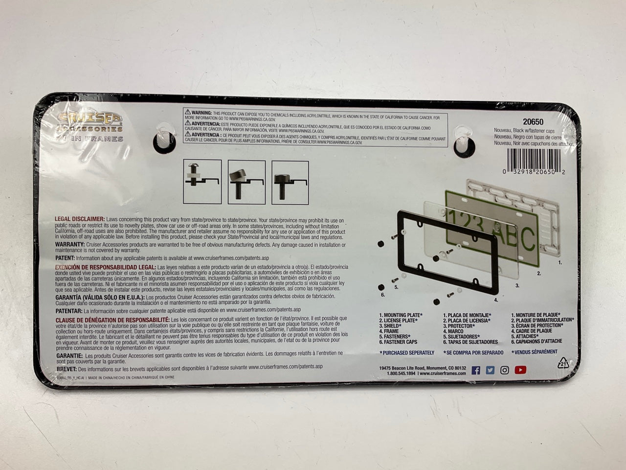 (2) Cruiser 20650 UNIVERSAL Nouveau License Plate Frame