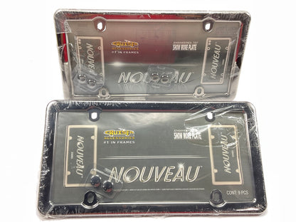 (2) Cruiser 20680 Nouveau License Plate Frame, Black Chrome W/ Fastener Caps