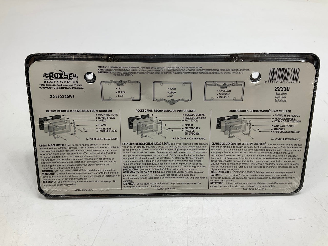 (2) Cruiser 22330 Eagle License Plate Frame, Chrome