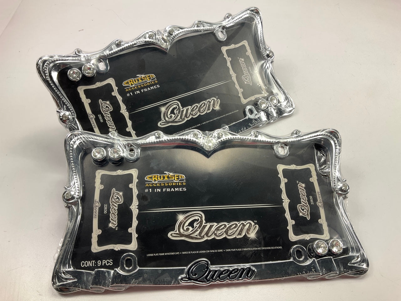 (2) Cruiser 22630 Queen License Plate Frame, Chrome/Clear W/ Fastener Caps