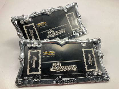 (2) Cruiser 22630 Queen License Plate Frame, Chrome/Clear W/ Fastener Caps