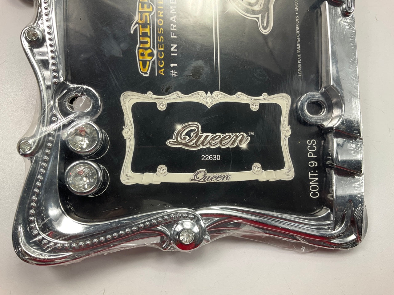 (2) Cruiser 22630 Queen License Plate Frame, Chrome/Clear W/ Fastener Caps