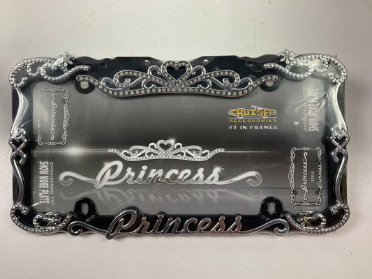 Cruiser 22635 Princess Heart Black Metal License Plate Frame - Bling Crystal