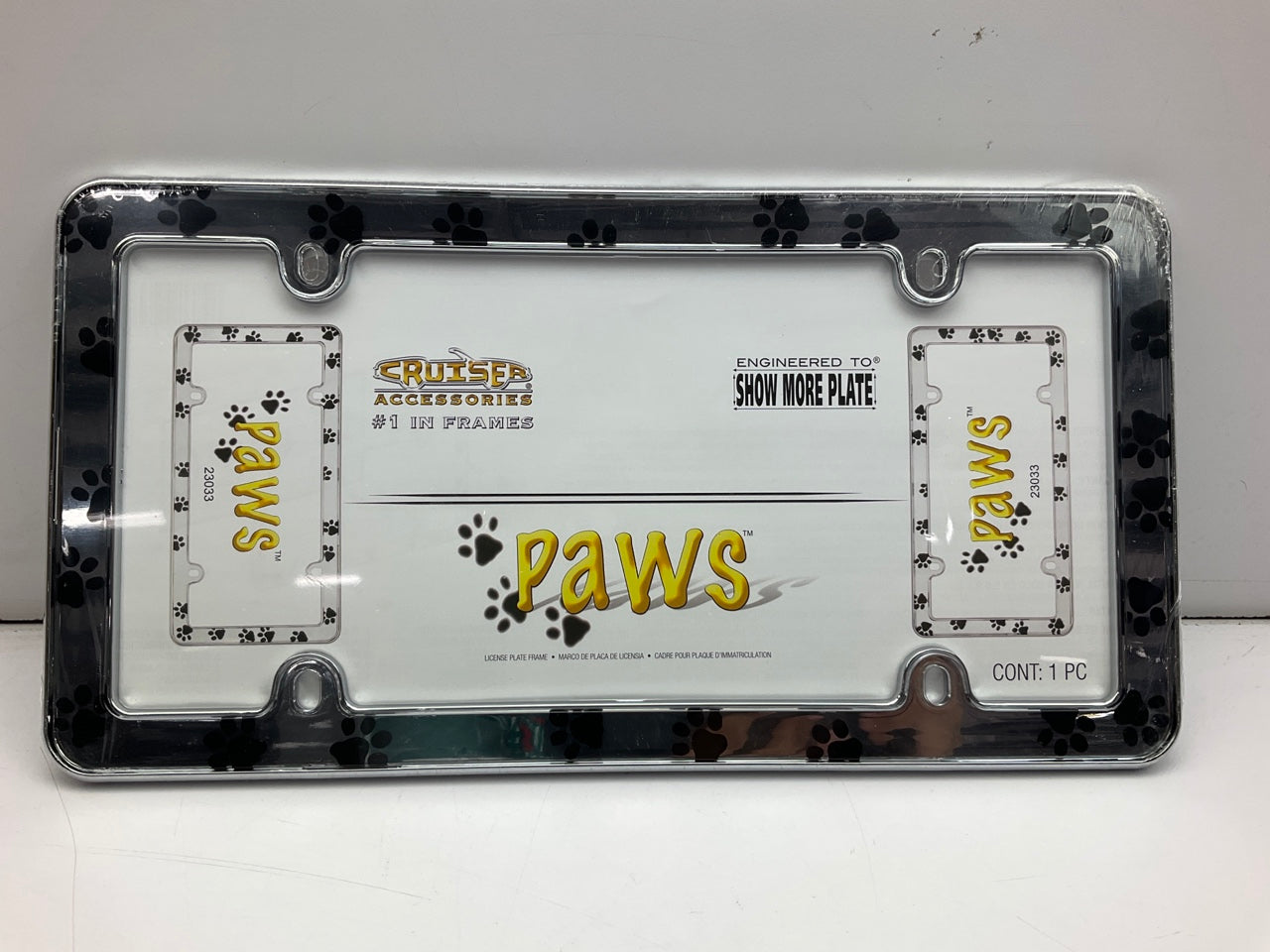 Cruiser 23033 Paws License Plate Frame - Chrome, White