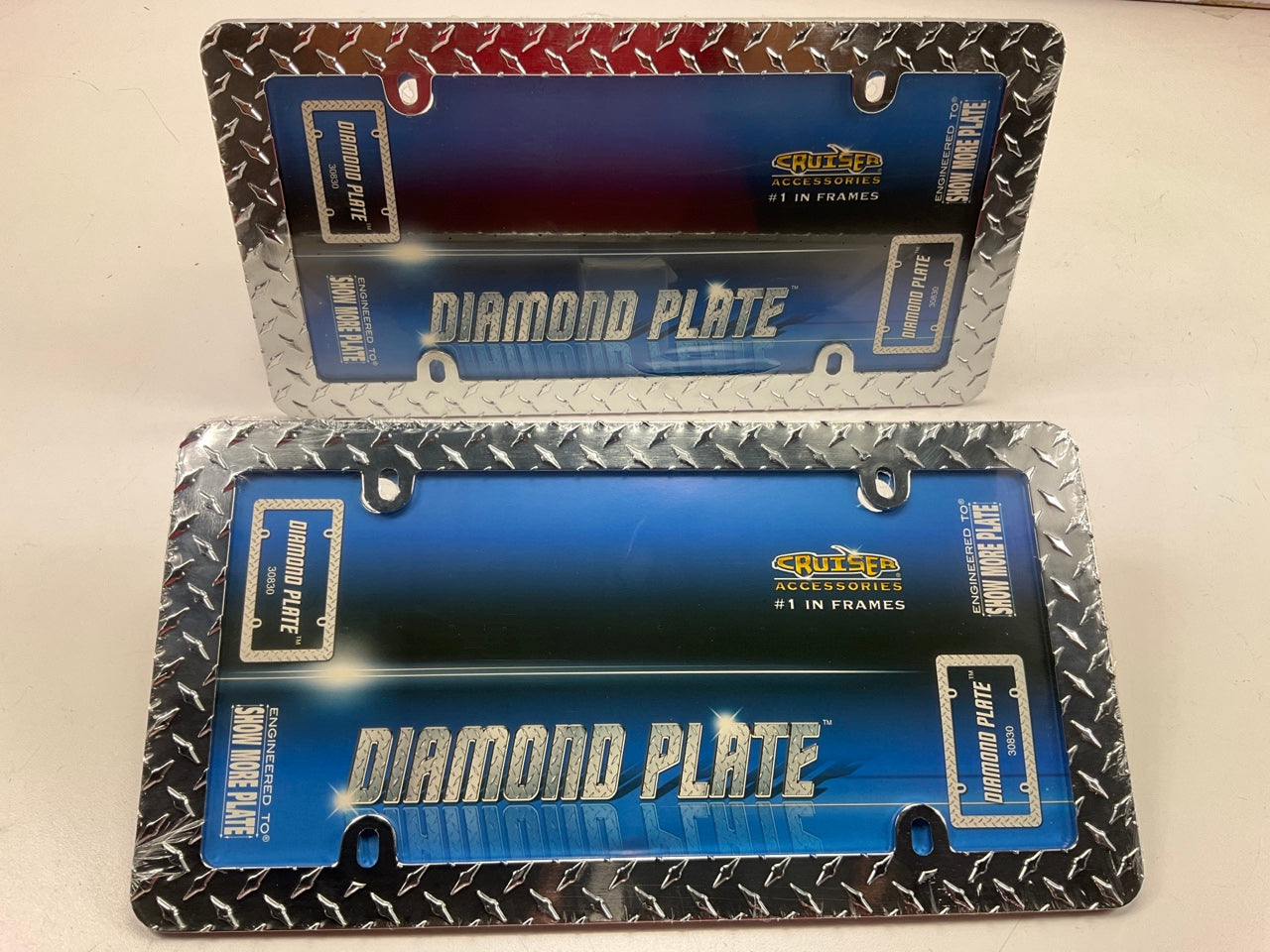 (2) Cruiser 30830 Diamond Plate License Plate Frame, Chrome