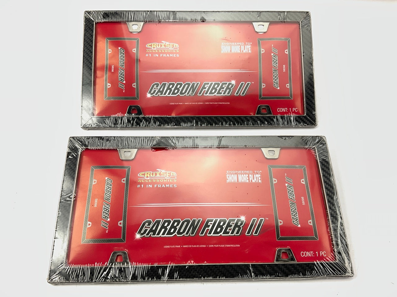 (2) Cruiser 58098 Carbon Fiber II License Plate Frames Carbon Fiber/Black Chrome