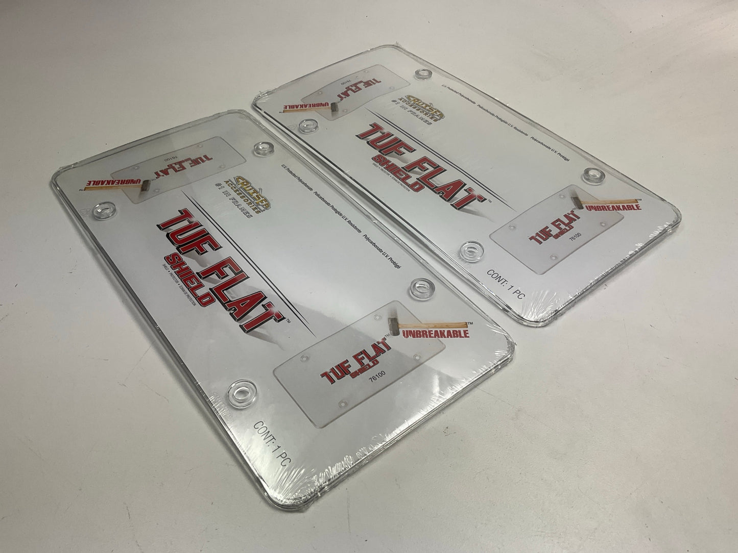 (2) Cruiser 76100 Tuf Flat Shield License Plate Frame, Clear