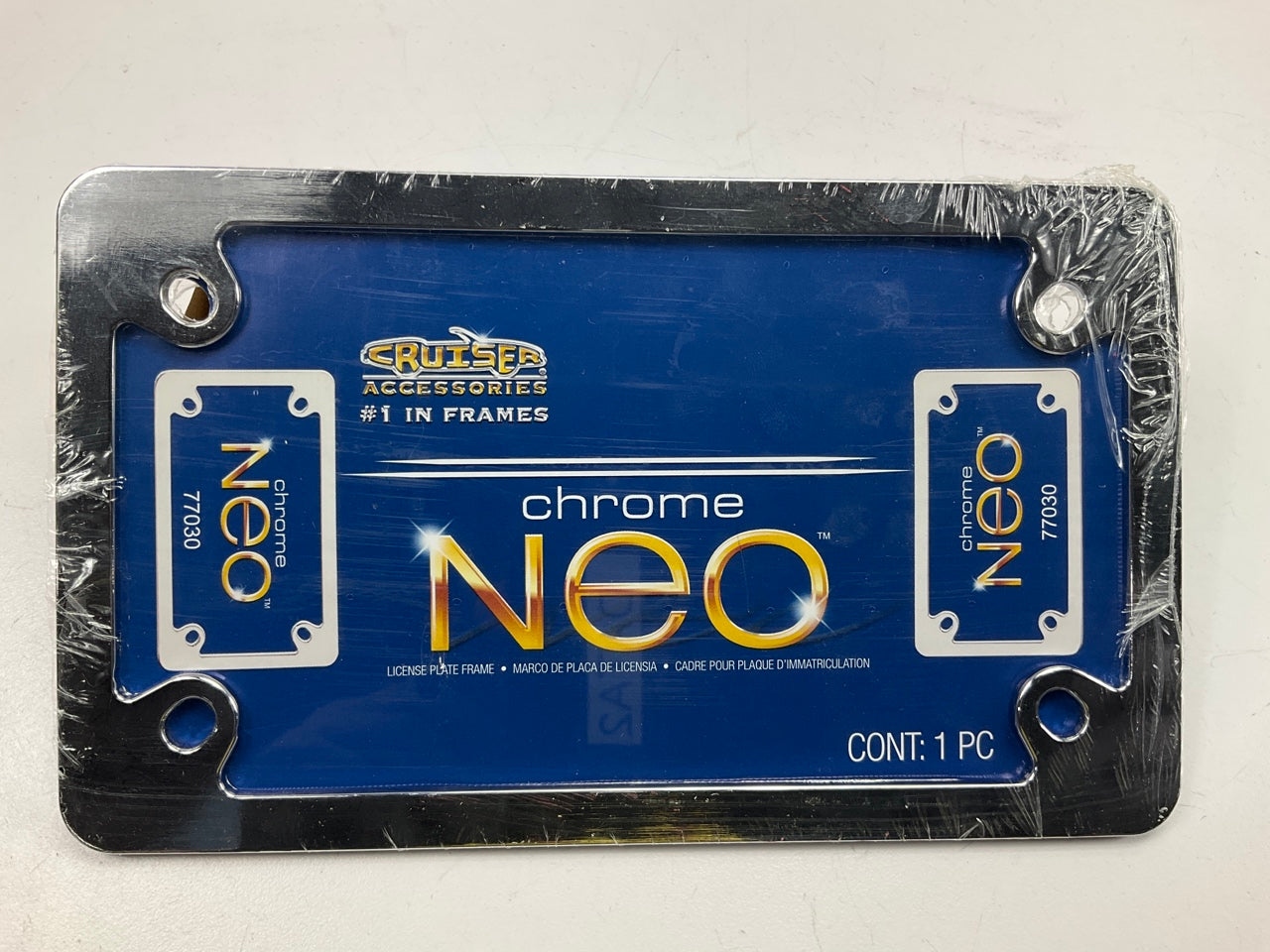 (2) Cruiser 77030 UNIVERSAL Motorcycle License Plate MC NEO CHROME Frame