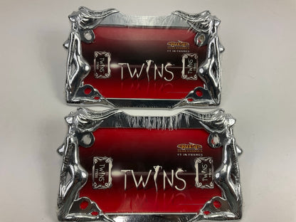 (2) Cruiser 77930 UNIVERSAL Motorcycle License Plate MC Twin CHROME Frames