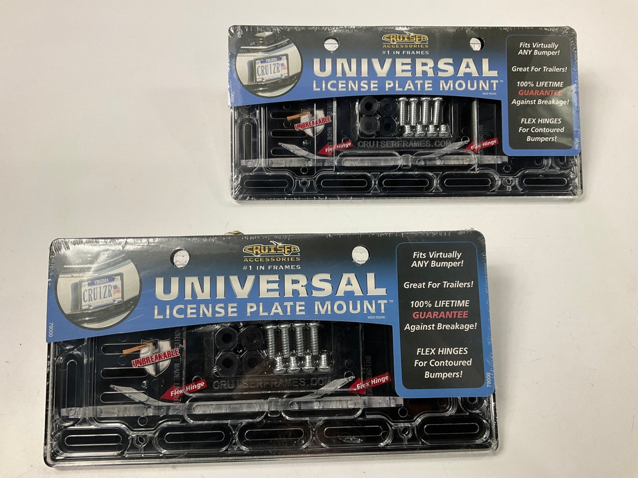 (2) Cruiser 79000 UNIVERSAL License Plate Frame Mounts W/ Hardware