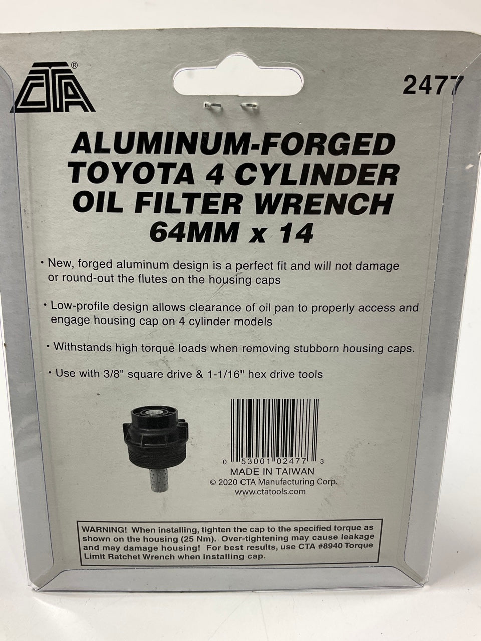 CTA 2477 Aluminum-Forged Toyota 4 CYL 64MM Oil Filter Wrench - 64MMX14