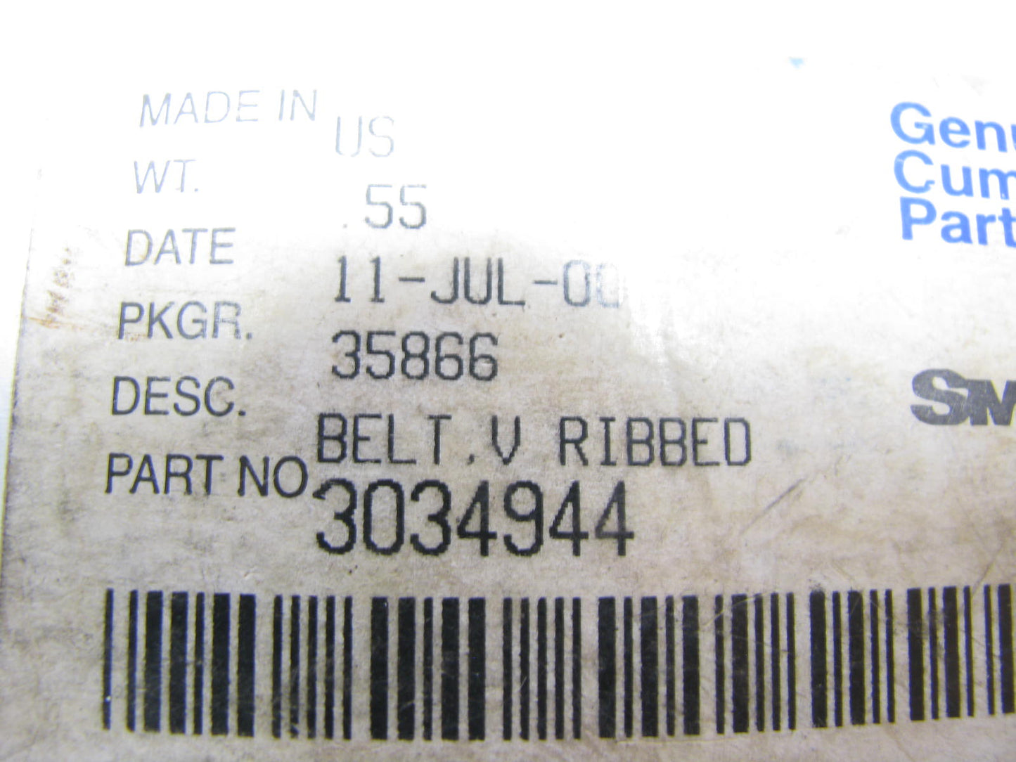 NEW - OEM Cummins 3034944 Serpentine Belt
