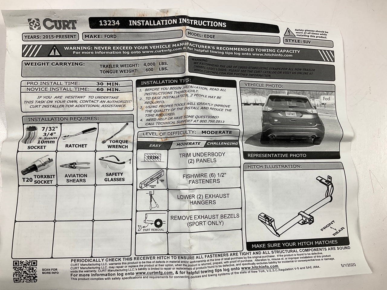 Curt 13234 Class 3 Trailer Hitch For 2015-2024 Ford Edge