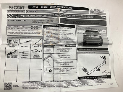 Curt 13234 Class 3 Trailer Hitch For 2015-2024 Ford Edge