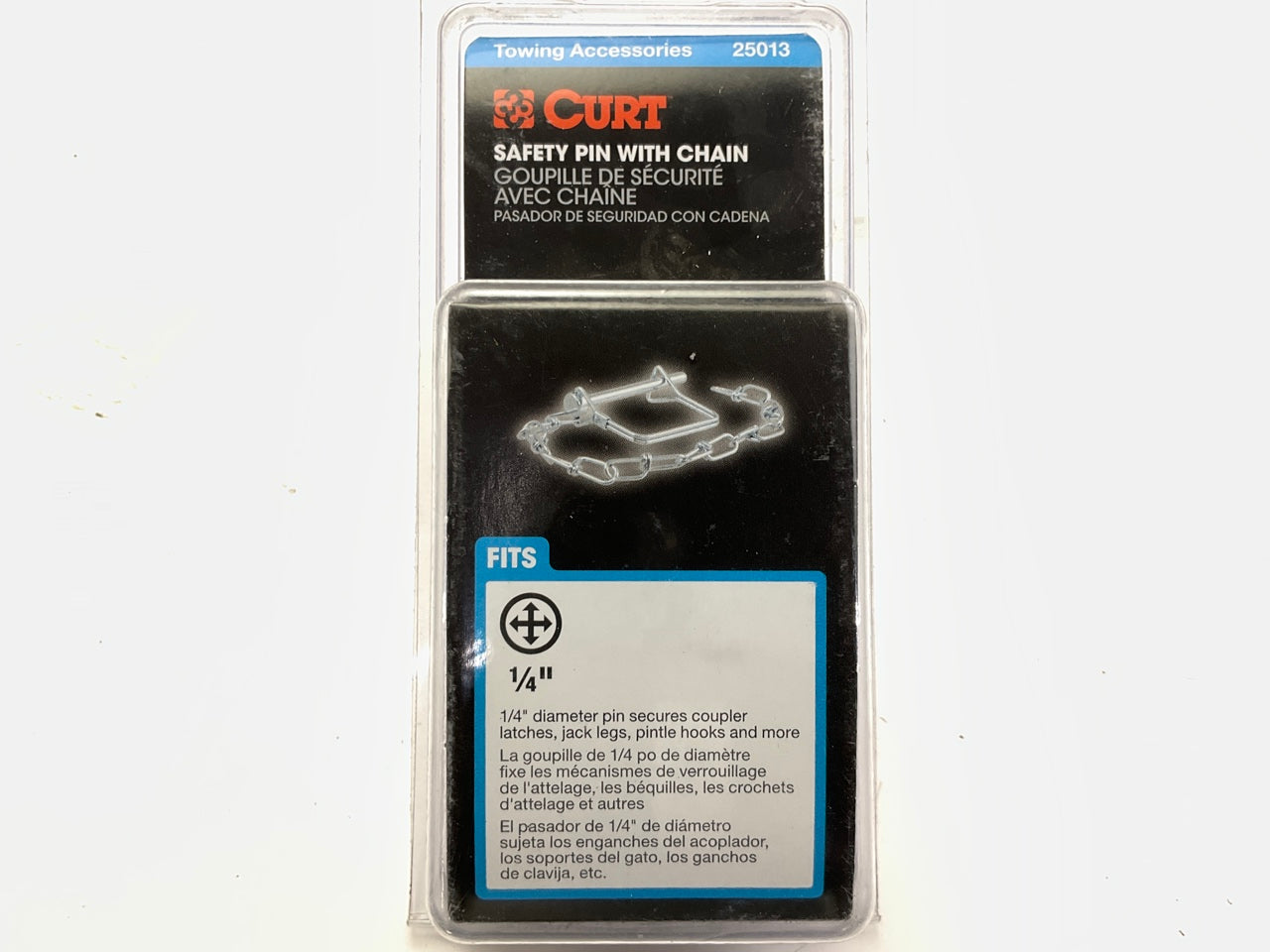 Curt 25013 1/4'' Trailer Coupler Safety Pin With 12'' Chain (2-3/4'' Pin Length)