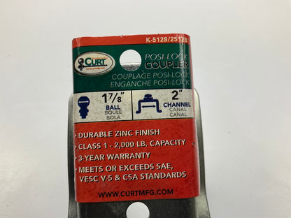 CURT 25128 1-7/8'' Straight-Tongue Coupler With Posi-Lock (2'' Channel, 2K, Zinc)