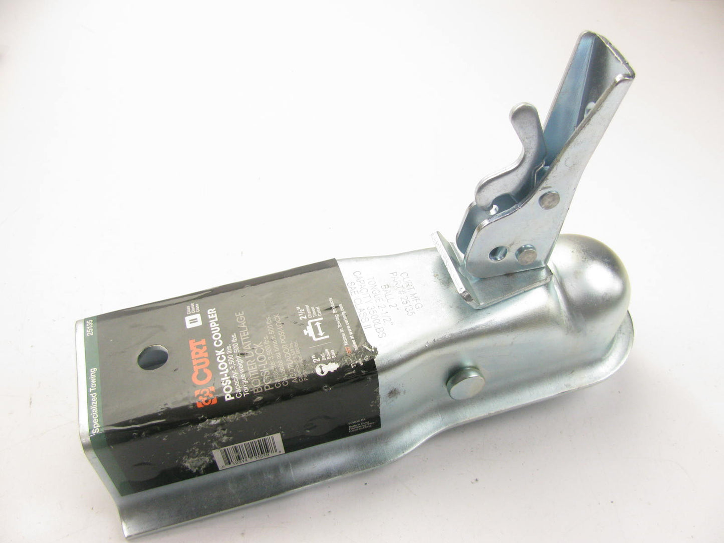 Curt 25135 2'' Straight-Tongue Coupler With Posi-Lock (2-1/2'' Channel, 3,500 Lbs)