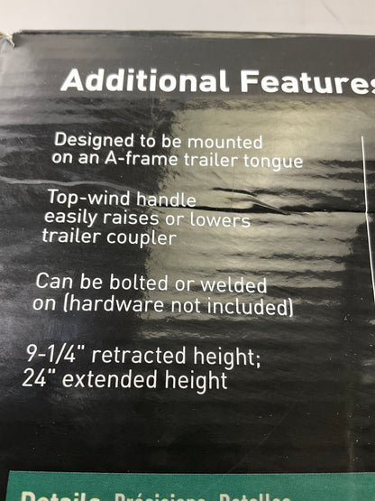Curt 28203 Trailer A-Frame Jack With Top Handle 2,000 Lbs, 15'' Travel