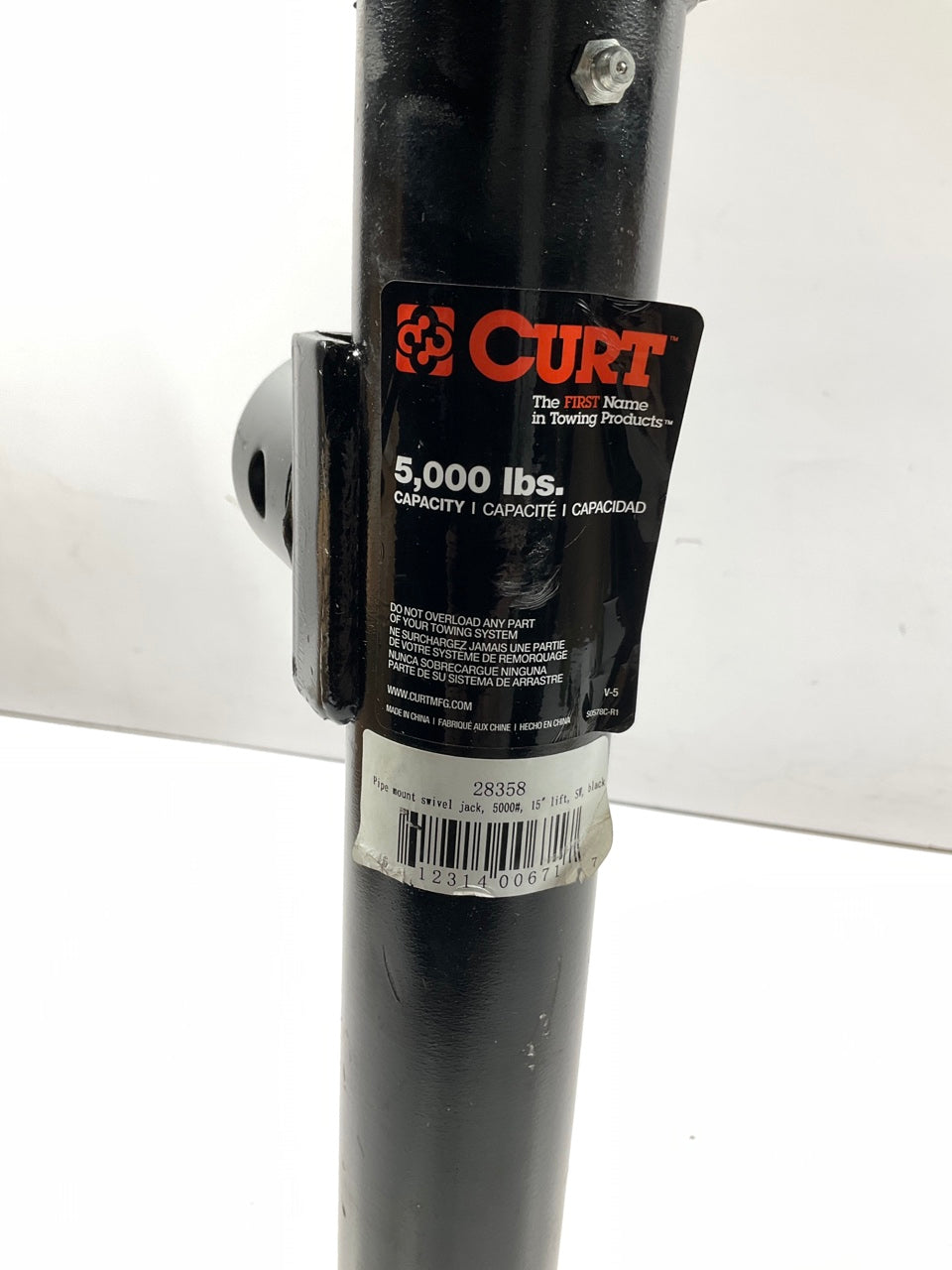 CURT 28358 Weld-On Pipe-Mount Swivel Trailer Jack, 5,000 Lbs, 15.5'' Travel